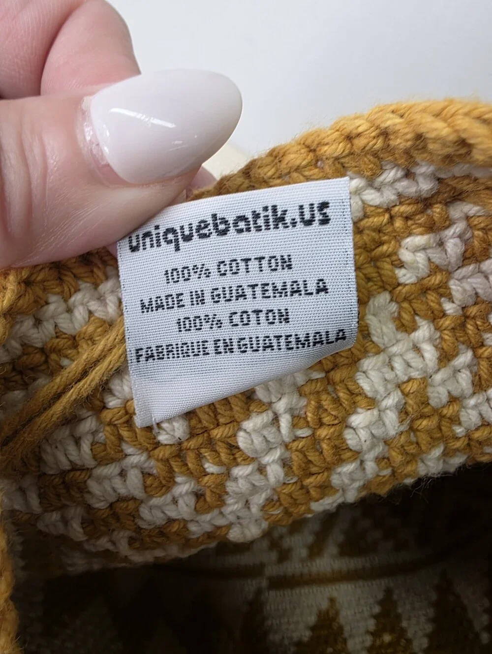 Unique Batik Guatemala Crocheted Drawstring Backpack Mustard Yellow Boho Bucket